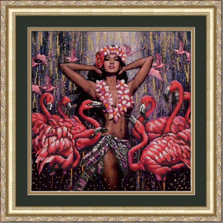 Рисунок на ткани (Бисер) КОНЁК арт. 9907 Розовый фламинго 40х40 см