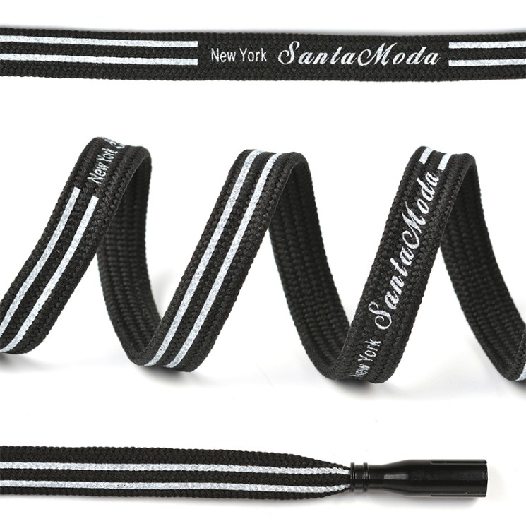 Шнурки TBY плоские 10мм арт.SLF025 длина 130 см цв.черный/белый уп.10шт