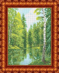 Рисунок на ткани КАРОЛИНКА арт. КБП-3023 Озеро в лесу 27,2х36,2 см