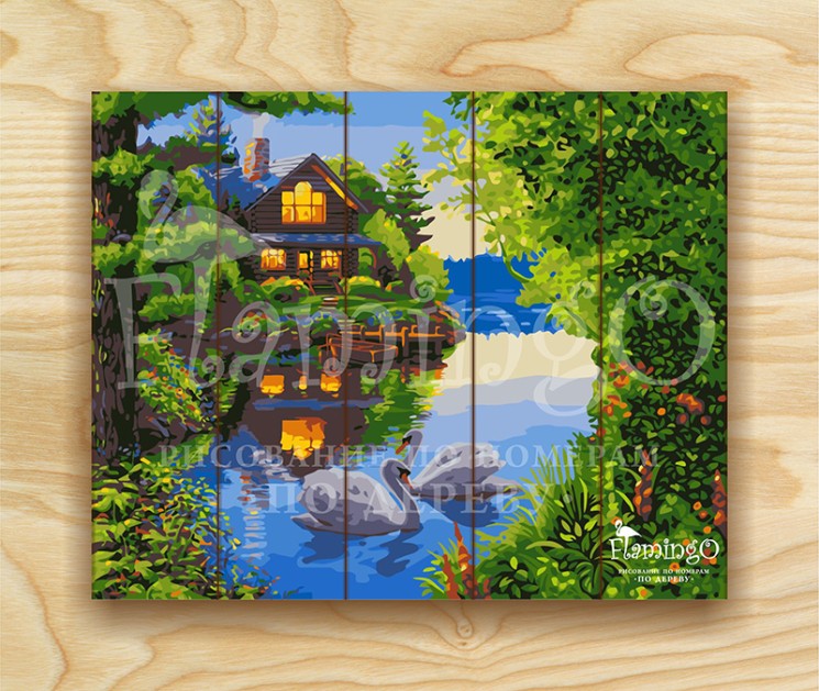 Картины по номерам на дереве Flamingo ФТ.FLA026 Дом у озера 40х50 см