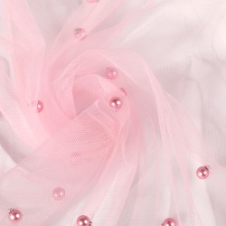 Фатин с бусинами арт.с223-15 шир.150см 100% полиэстер цв.розовый рул.15-28м