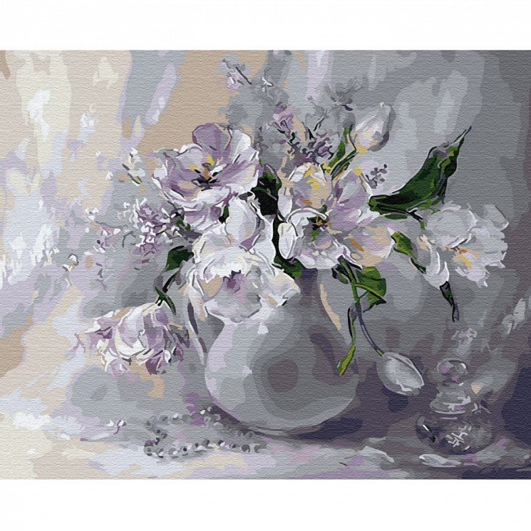 Картина по номерам с цветной схемой на холсте Molly арт.KK0765 Белые тюльпаны 40х50 см