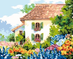 Картины по номерам с холстом на подрамнике ФРЕЯ арт.PNB.PL-075 Дом в цветущем саду 50х40 см