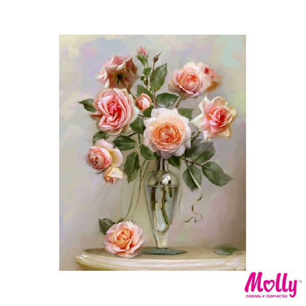 Картины по номерам Molly арт.KH0803 Бузин. Розы в вазе (24 цвета) 40х50 см