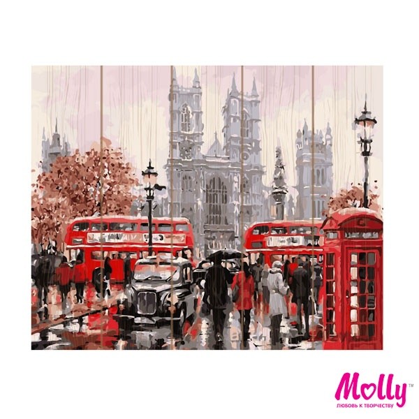 Картины по номерам на дереве Molly арт.KD0620 Лондонский транспорт (28 цветов) 40х50 см