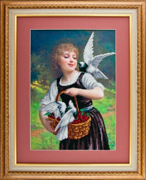 Рисунок на ткани АНГЕЛIКА арт. A525 Девушка и голуби 29х40 см