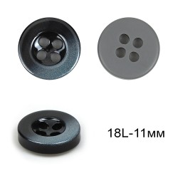 Пуговицы пластик TBY T004 цв.черный 18L-11мм, 4 прокола, 100 шт