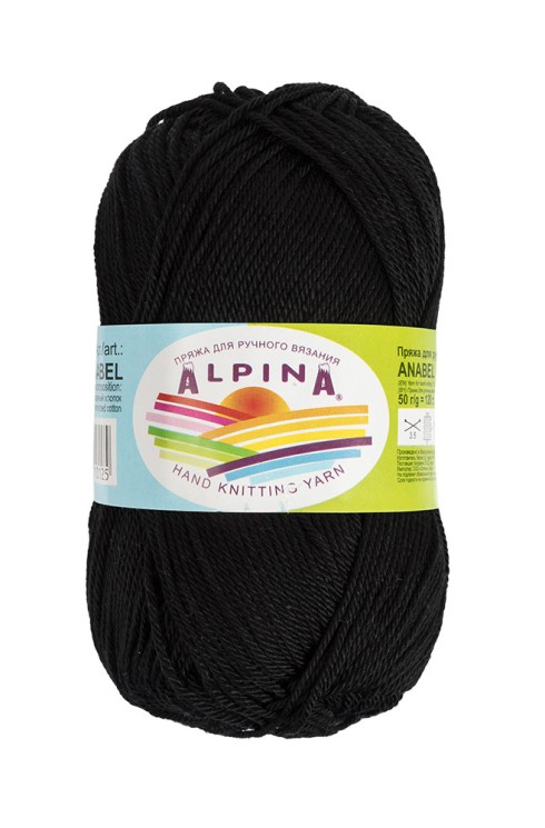 Пряжа ALPINA ANABEL (100% мерсеризованный хлопок) 10х50г/120м цв.001 черный