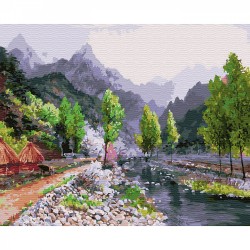 Картины по номерам на дереве Molly арт.KD0671 Весна в горах (27 цветов) 40х50 см