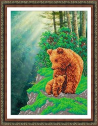 Набор для вышивания бисером ПАУТИНКА арт.Б-1459 Медвежья семейка 28х38 см