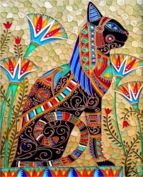 Картина 5D мозаика с нанесенной рамкой Molly арт.KM0948 Богиня Бастет (30 цветов) 40х50 см упак