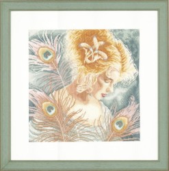Набор для вышивания LANARTE арт.PN-0148264 Young woman with peacock feathers 28х28 см