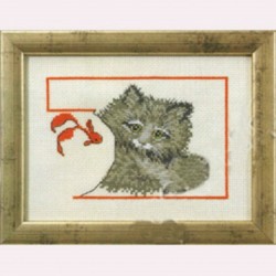 Набор для вышивания PERMIN арт.92-0143 Котенок с рыбкой 15х20 см