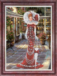 Рисунок на ткани КАРОЛИНКА арт. КБЛ-3043/1 Дама в красном 27х36,5 см