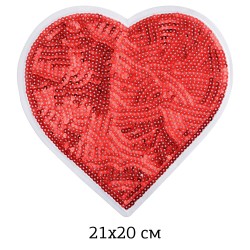 Термоаппликации с пайетками арт.TBY.2160 Сердце красное 21х20,5см, уп.2 шт.