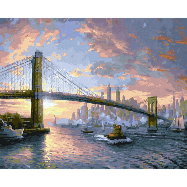Картина по номерам с цветной схемой на холсте Molly арт.KK0747 Рассвет над Нью-Йорком 40х50 см