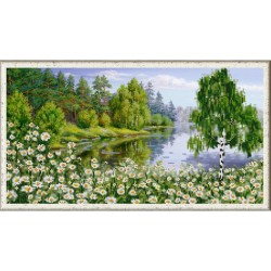 Рисунок на ткани КОНЁК арт. 1371 Ромашки у лесной реки 25х45 см