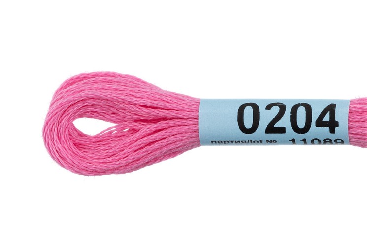 Нитки для вышивания "Gamma" мулине (0001-0206) 100% хлопок 24 x 8 м цв.0204 ярк.розовый