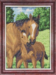Рисунок на ткани КАРОЛИНКА арт. КБЖ-4037 Мамы и их зверята. Лошади 25х18,5 см
