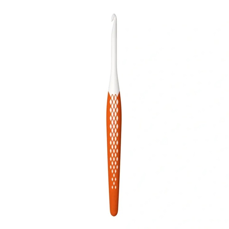 218486 PRYM Крючок для вязания "Ergonomics" 4,5мм/16см, high-tech полимер, белый/оранжевый