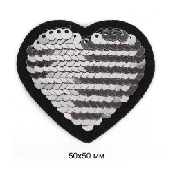 Термоаппликации арт.TBY-2162 Сердце с пайетками 5х5см, серебро уп.10шт.