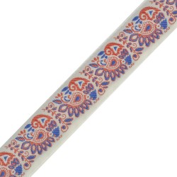 Лента Славянский орнамент. Оберег арт.с3774г17 рис.9017 шир.32мм цв.белый-синий-красный уп.25м