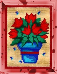Набор для вышивания с пряжей BAMBINI арт.X2243 Красные тюльпаны 15х20 см
