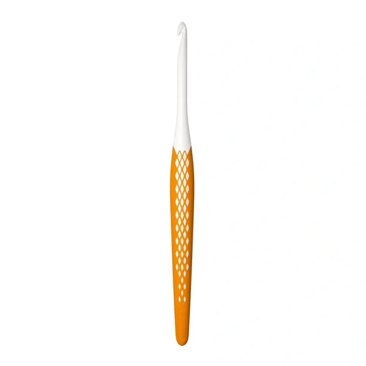 218487 PRYM Крючок для вязания "Ergonomics" 5мм/16см, high-tech полимер, белый/желтый