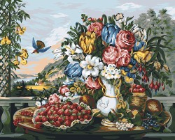 Картины по номерам с холстом на подрамнике ФРЕЯ арт.MET-PNB.PL-007 Фрэнсис Флора Бонд Палмер, Пейзаж – фрукты и цветы 50х40 см