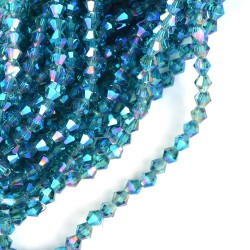 Бусины граненые Биконус (стекло) на нитях арт.TBY-K-2 6х6мм отвер.1,5мм цв.96 голубой мульти уп.3х50 бусин
