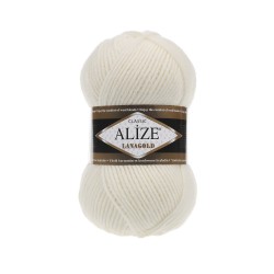 Пряжа для вязания Ализе LanaGold (49% шерсть, 51% акрил) 5х100г/240м цв.062 молочный