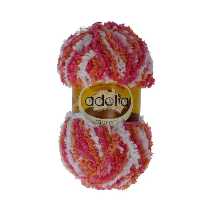 Пряжа ADELIA SOFIA (100% полиэстер) 10х50г/90м цв.25 яр.розовый-св.оранжевый-белый упак