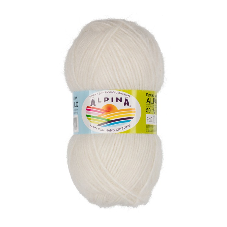 Пряжа ALPINA ALPACA POLLO (80% альпака, 20% акрил) 4х50г/125м цв.01 БЕЛЫЙ