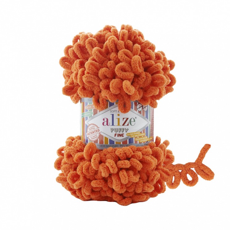 Пряжа для вязания Ализе Puffy Fine (100% микрополиэстер) 5х100г/14м цв.006 оранжевый