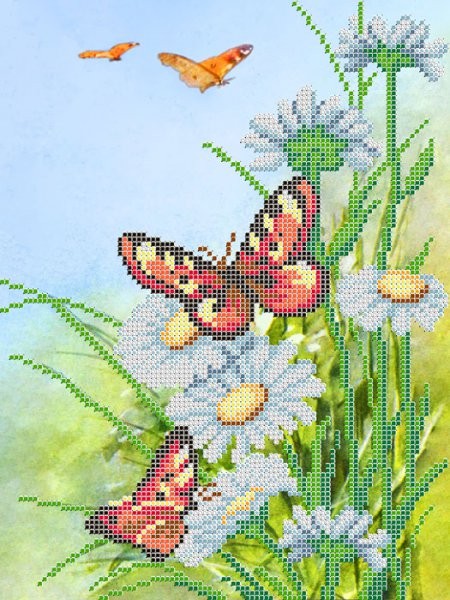 Рисунок на ткани АНГЕЛIКА арт. A543 Ромашки и бабочки 21х28 см