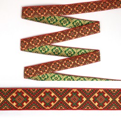 Лента отделочная жаккардовая арт.с1853г17 рис.9491 шир.32мм цв.красный-желтый в ассортименте уп.25м