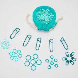36633 Knit Pro Набор маркеров для вязания Mindful: булавка - 20шт, круг - 20шт, кольцо - 60шт разных размеров, пластик, бирюзовый, 100шт в мешочке