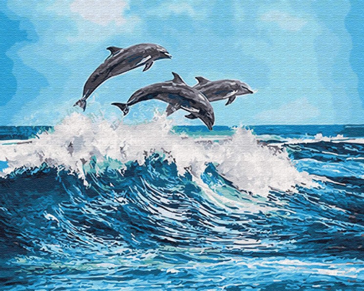 Картины по номерам Дельфины над волной GX26749 40х50 тм Цветной