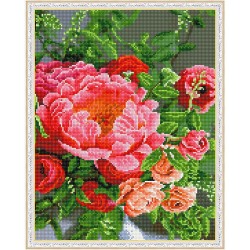 Картина мозаикой с нанесенной рамкой Molly арт.KM1045 Коралловые пионы (36 цветов) 40х50 см