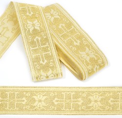 Лента отделочная жаккардовая (галун православный) арт.0390 шир.50мм уп.10 м цв.белый/золото