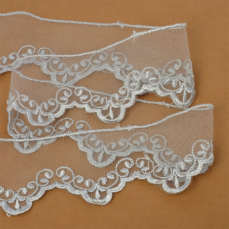 Кружево на жесткой сетке Exclusive арт.TBY 2BS228K1 шир.50мм цв.E1015 серый уп.13,71м