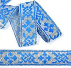 Лента отделочная жаккардовая (галун православный) арт.0390 шир.50мм уп.10 м цв.синий/серебро