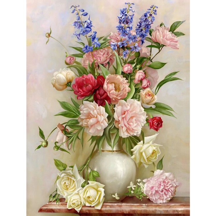 Картины мозаикой Molly арт.KM0245 Бузин. Букет в белой вазе (37 цветов) 40х50 см