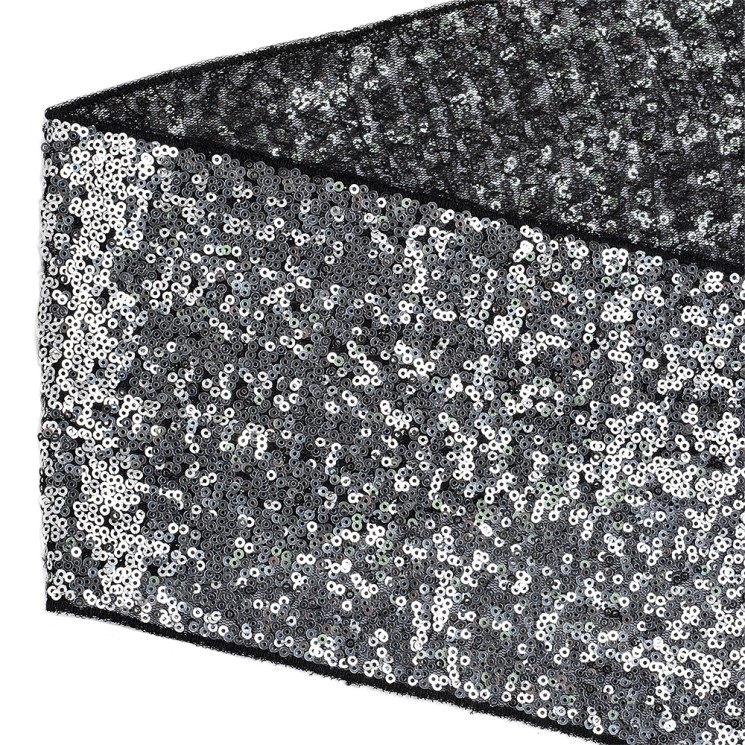Тесьма с пайетками TBY на сетке арт. TDF15012 шир.150мм цв.черный+серебро уп.13,7м