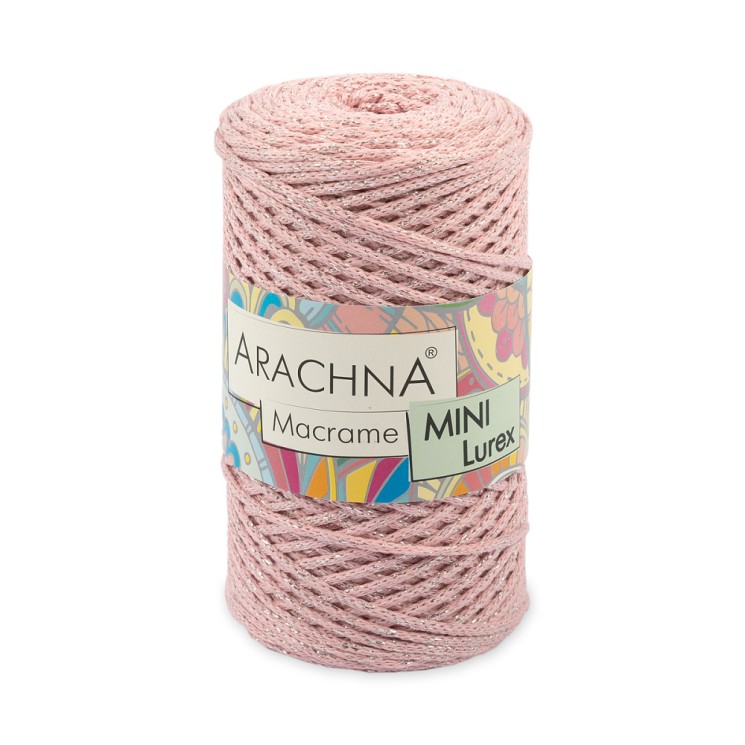 Пряжа ARACHNA Macrame Mini Lurex (75% хлопок, 15% полиэстер, 10% люрекс) 4х250г/200м цв.05 св.розовый-серебро