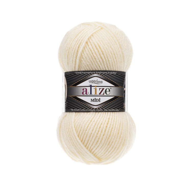 Пряжа для вязания Ализе Superlana midi (25% шерсть, 75% акрил) 5х100г/170м цв.001 кремовый