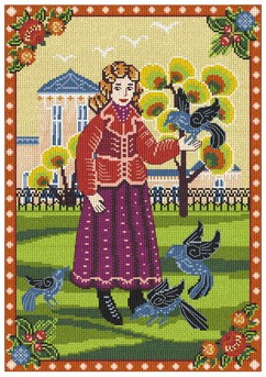 Набор для вышивания мулине НИТЕКС арт.0265 Девочка и голуби 21х30 см