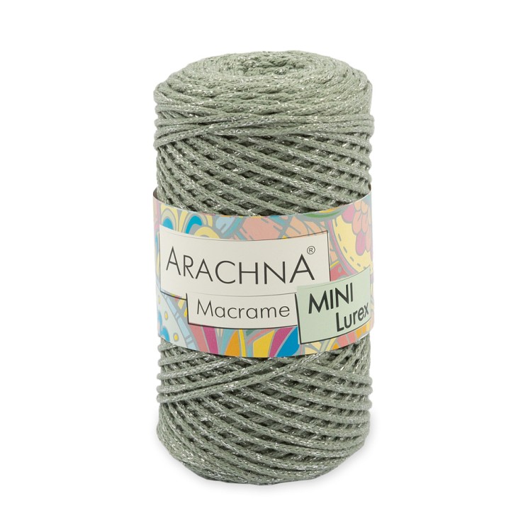 Пряжа ARACHNA Macrame Mini Lurex (75% хлопок, 15% полиэстер, 10% люрекс) 4х250г/200м цв.45 св.хаки-серебро