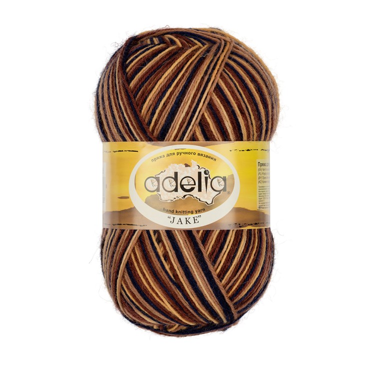 Пряжа ADELIA JAKE (75% шерсть, 25% нейлон) 5х100г/400м цв.26 т.синий-песочный-св.коричневый-коричневый