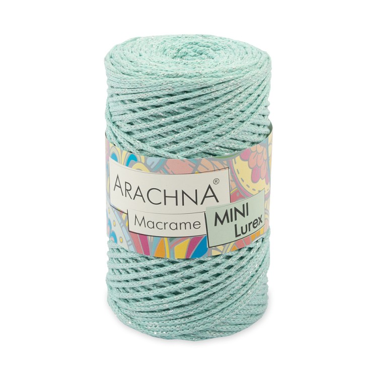 Пряжа ARACHNA Macrame Mini Lurex (75% хлопок, 15% полиэстер, 10% люрекс) 4х250г/200м цв.19 мятный-серебро